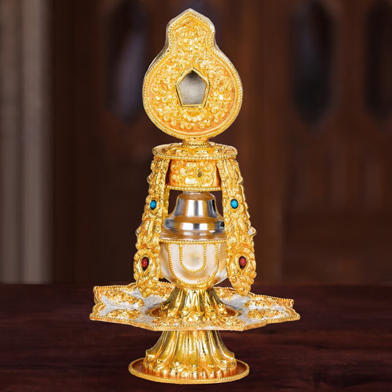 尼泊尔长寿宝瓶铜鎏金鎏银雕花宝瓶密宗居家摆件 红色