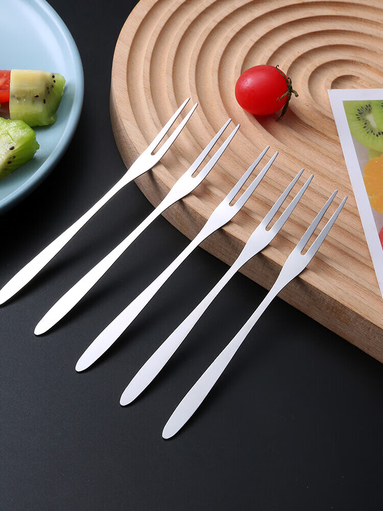 关玥水果叉 家用便携不锈钢简约实用创意二齿叉子蛋糕月饼刀叉子 4个
