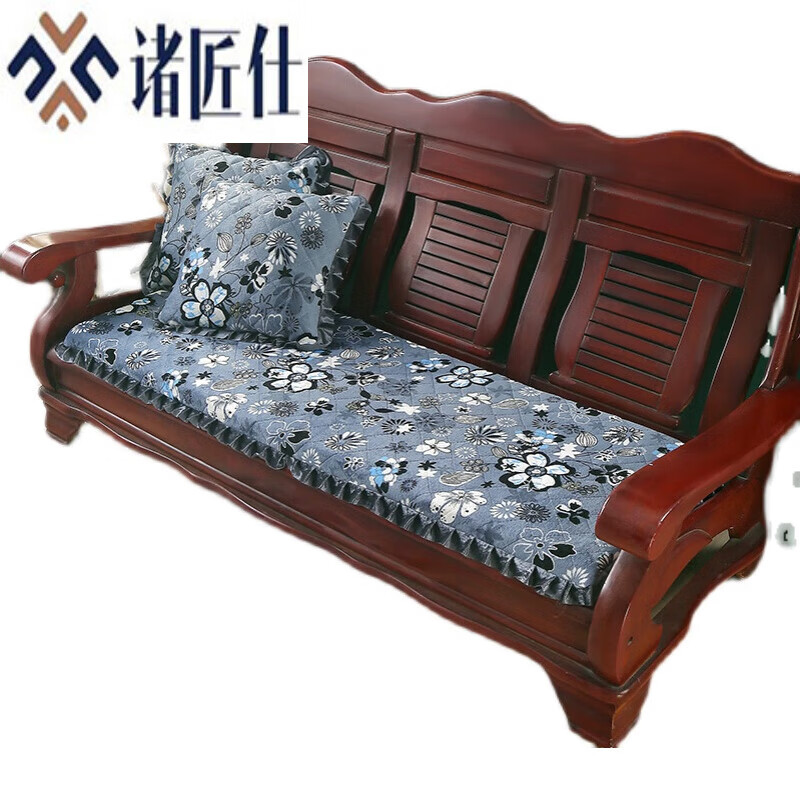 诸匠仕老式木质三人沙发垫加厚实木椅垫海绵垫防滑三人座通用红木可拆洗 紫色 雪尼尔紫 50cm*198cm四人座