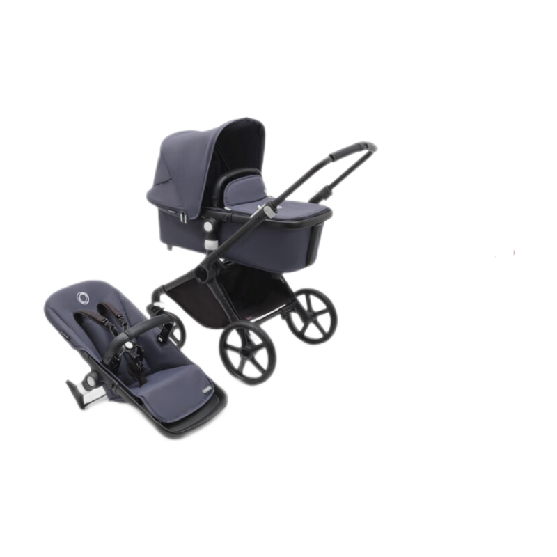 博格步（BUGABOO） FOX CUB 荷蘭全功能高景觀嬰兒推車可坐躺 黑架風暴藍布組