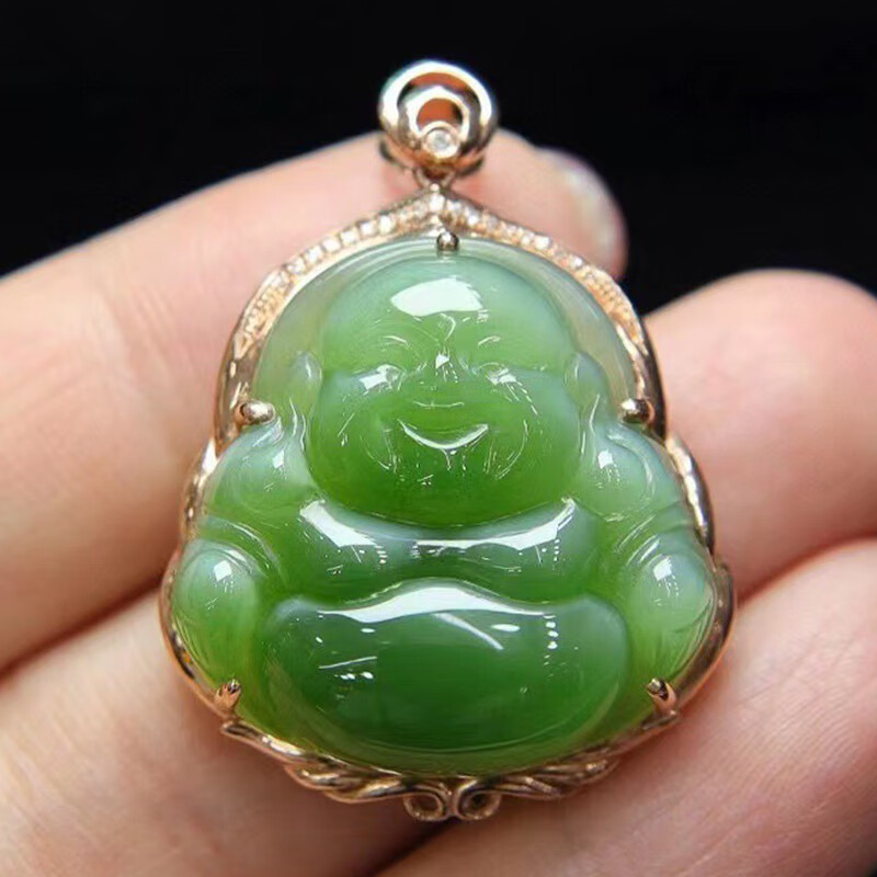 玉佳佳 和田玉碧玉猫眼佛公吊坠 男女项链挂件玉牌送生日礼物25mm