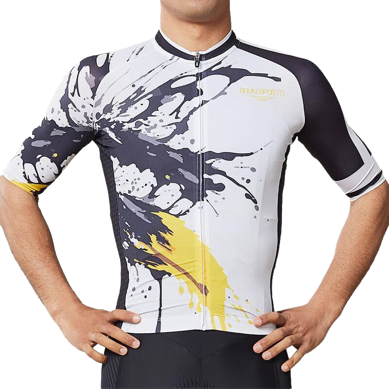 SOUKESPORTS術(shù)崎短袖騎行服男開衫緊身騎車服自行車騎車上衣拉鏈 黑白色(上衣) XS