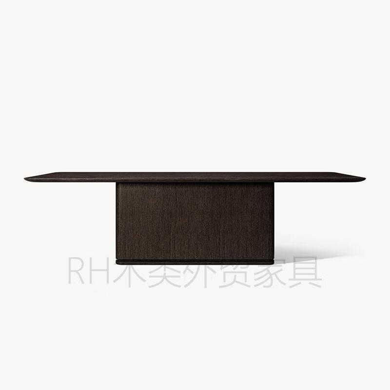 轻奢高级天然实木长方形餐桌民宿别墅小户型饭桌洽谈桌 拉丝黑橡木色