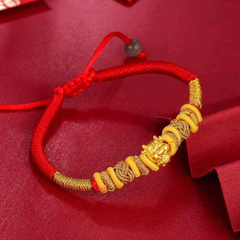 蒂蔻(tico)七夕情人节礼物牛年足金报福牛生肖黄金转运珠手链金牛编织