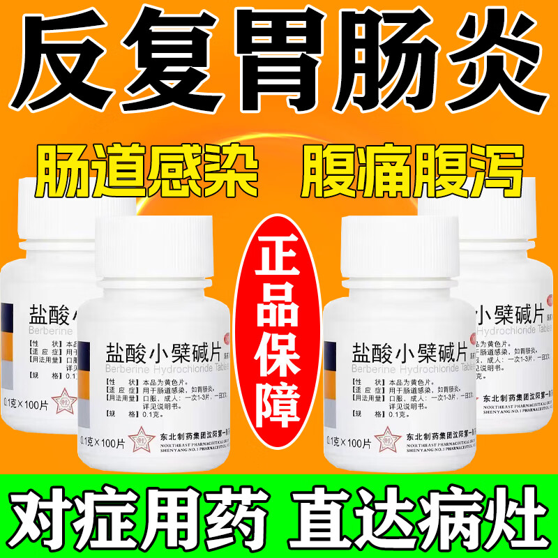 黄连素片 盐酸小檗碱片 100片 用于肠道感染 胃肠炎肠炎慢性肠炎腹胀