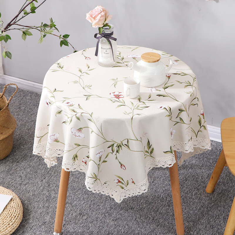 巧林儿圆桌布家用美式风小清新ins碎花餐桌防水茶几布咖啡桌布小圆桌布 春意悠然米色(不防水不防油) 120*120cm适用于70cm左右用