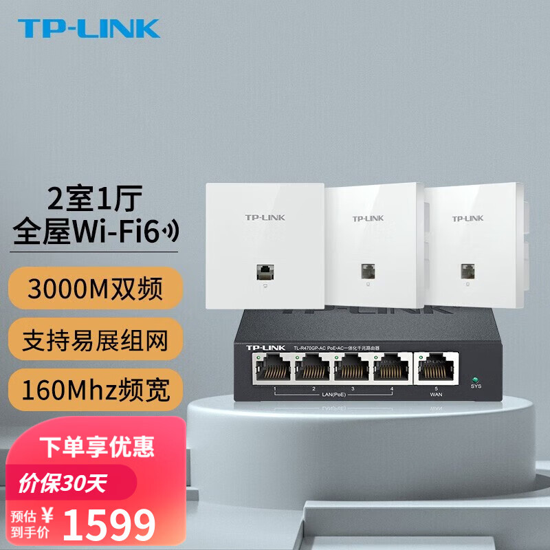 TP-LINK 全屋WiFi6无线ap面板千兆套装ax3000网络覆盖ac+ap易展组网Poe路由器 【Wi-Fi6】3个面板套装
