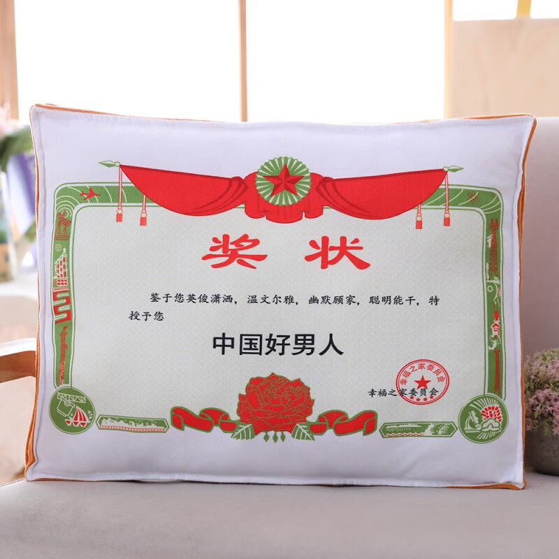 抱枕奖状抱枕创意文字睡觉枕头母节老师礼物高考毕业 奖状中国好男人