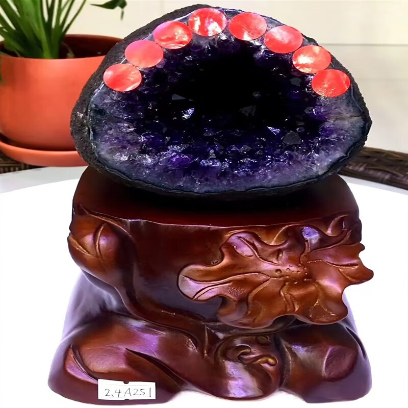 芯香乌拉圭紫水晶钱袋子消磁原石客厅办公室水晶摆件巴西水晶洞 t1