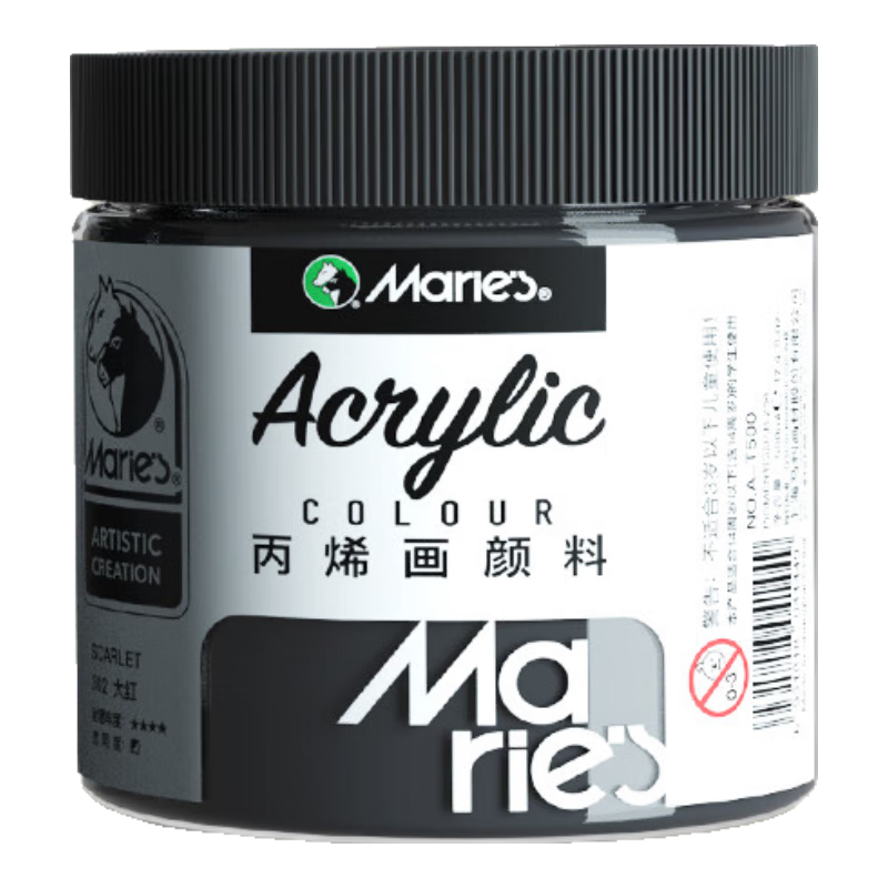 馬利(Marie’s)丙烯顏料500ml黑色墻繪手繪彩繪飾品學生亮光丙烯畫顏料防水不掉色丙烯