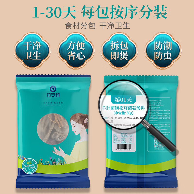 知安和月子餐食材30天产妇坐月子汤料包调理营养补品顺产剖腹产月子煲汤 30天月子餐(30包煲汤料,礼盒装/发货私密)