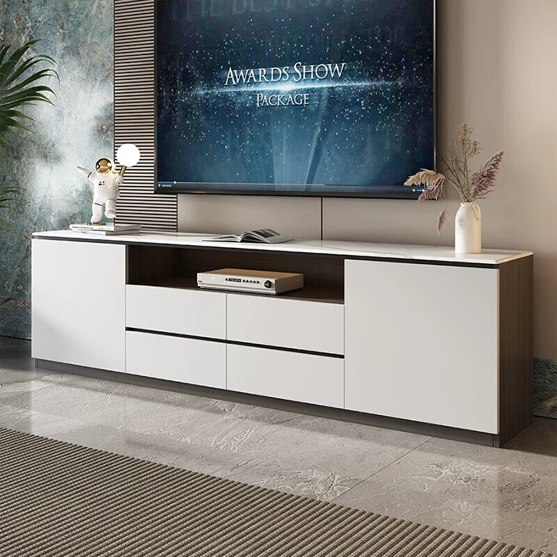 蕾盈落地实木柜现代简约地台客厅小户型白色地柜高款 布纹灰 白面白抽