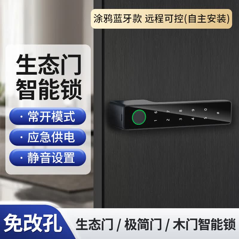 英可智能锁极简生态门指纹密码锁室内门磁吸锁体涂鸦APP磁卡NFC智能锁 涂鸦蓝牙款 远程控可控-自主安装 太空灰 京东折扣/优惠券