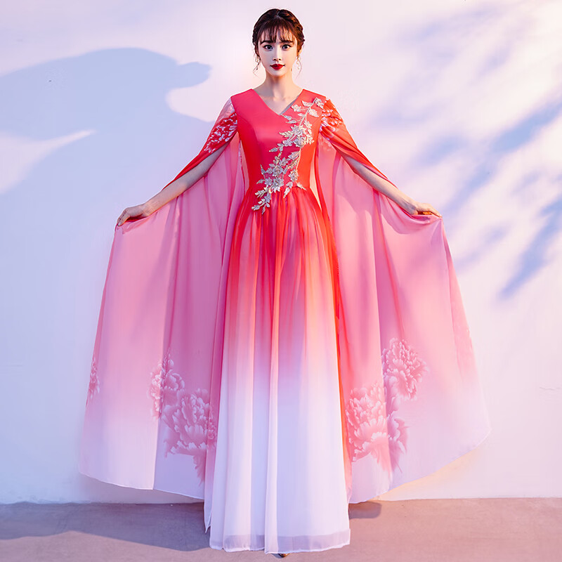 朦胧杏古筝表演服装成人音乐生艺考礼服感钢琴大合唱团演出服长裙女