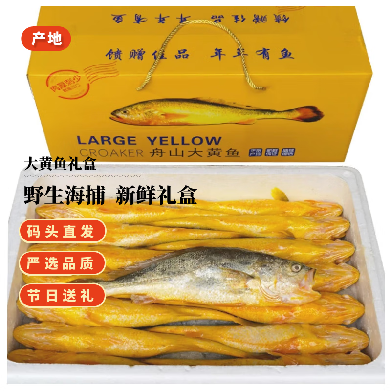 舟山大黄鱼礼盒 东海新鲜深海生态黄花鱼 春节年货礼盒海鲜年夜饭 9两-1斤/条 6条大黄鱼礼盒装