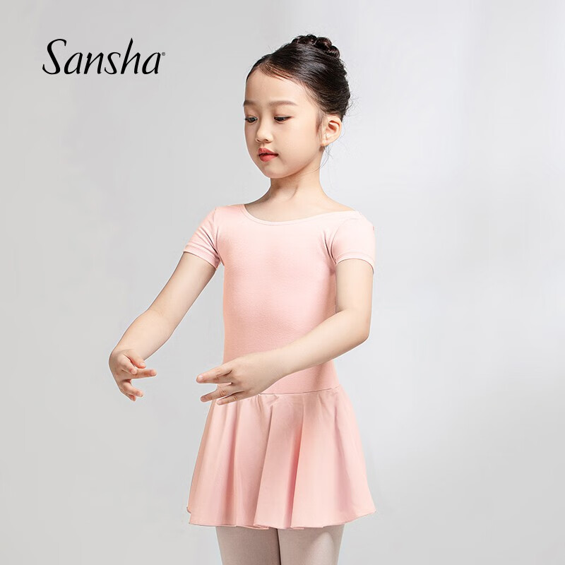 三沙（sansha） 芭蕾舞兒童開襠短裙連體服短袖練功舞蹈演出 Y3554CK 粉色（開襠含內襯） 140 （XXL）