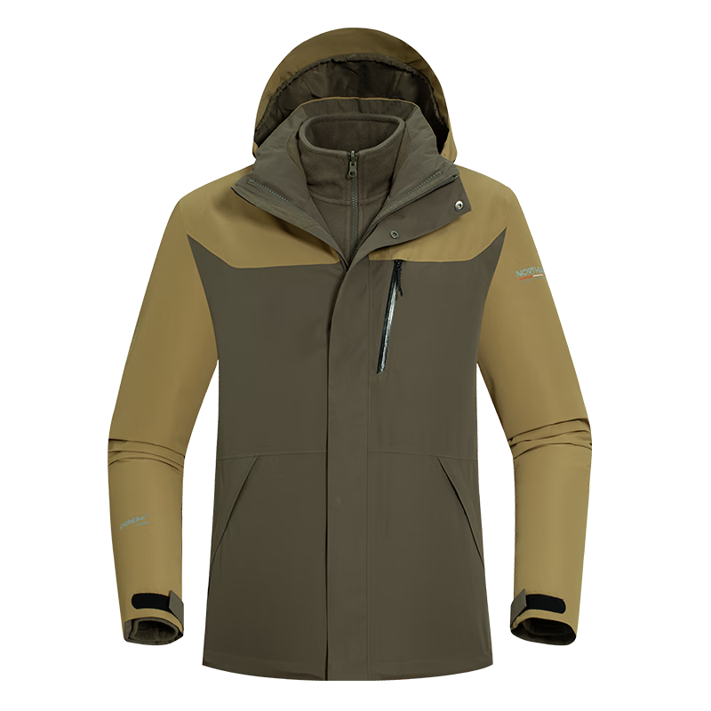 諾詩蘭（NORTHLAND）秋冬戶外男女三合一沖鋒衣防水耐磨徒步?jīng)_鋒外套硬殼登山服 暗金色/海松綠色-07E男 175