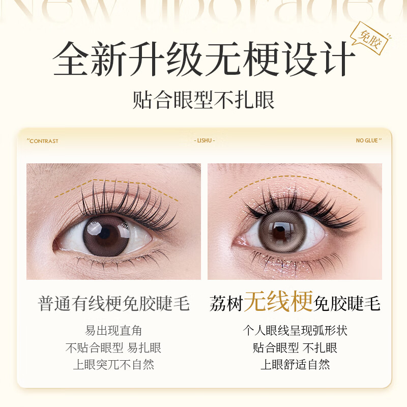 荔树猫系免胶假睫毛猫式自然仿真分段式学生新款卷翘胶水假睫毛 免胶款大宝贝 48簇