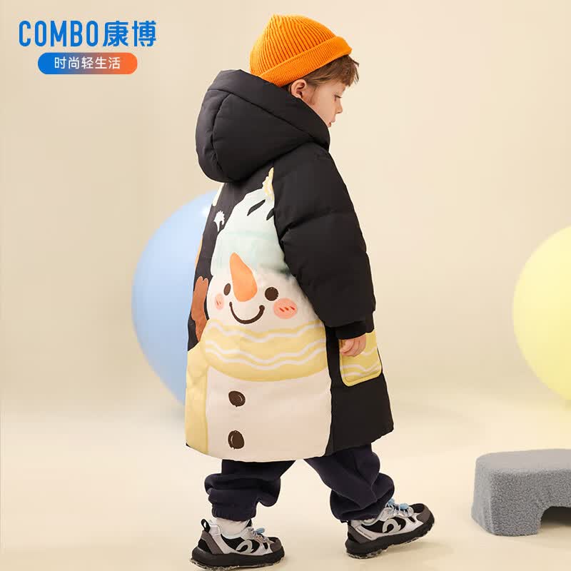 康博儿童羽绒服男童冬季中长款新款小童宝宝加厚保暖童装外套 黑色1018 130