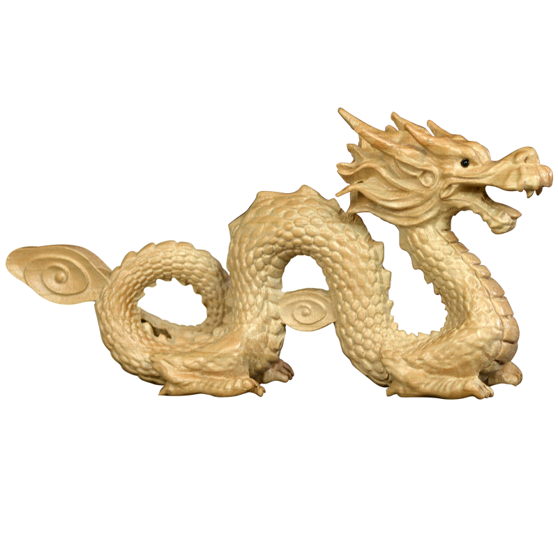 兴润阁 龙摆件桃木木龙生肖龙木雕龙木质吉祥物龙形家居装饰工艺品 大号21厘米