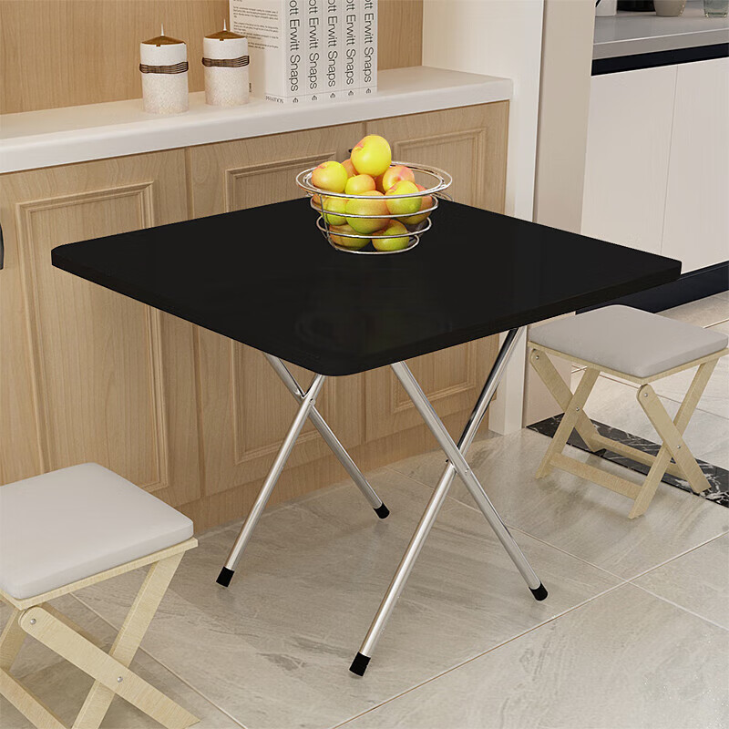 敏泽可折叠桌子家用吃饭餐桌小户型简约便携式摆摊出租房长方形长条桌 【大气黑】-方桌(长60*宽60*高50