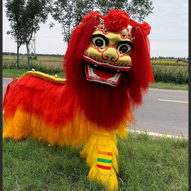 道具整套北狮双人舞狮子的道具表演舞狮子道具 红头花笑脸北狮人造毛