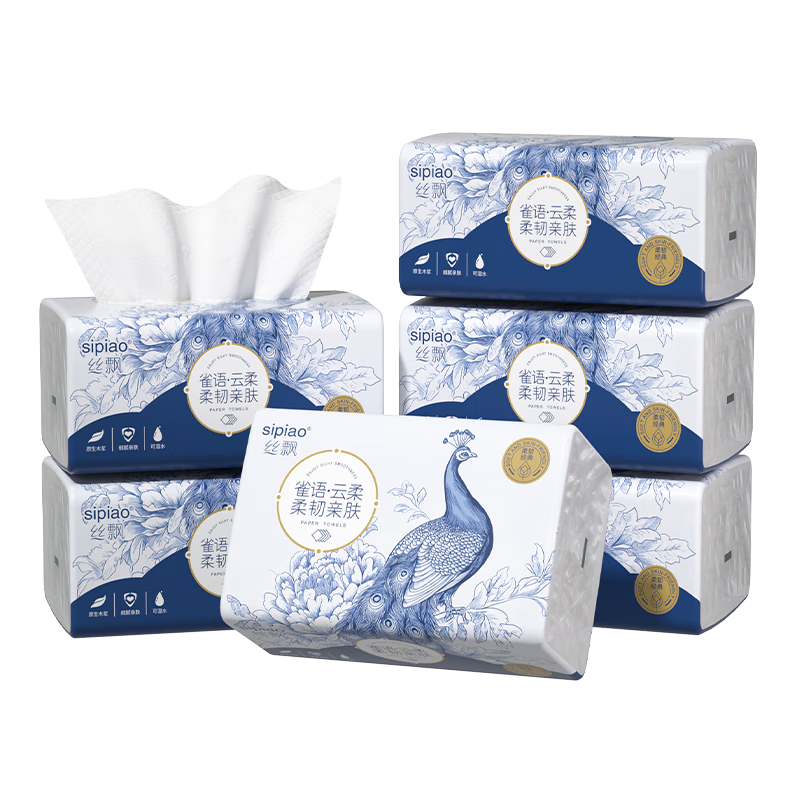 丝飘抽纸雀语系列4层柔厚400张*6包软抽纸纸巾餐巾纸面巾纸卫生纸整箱