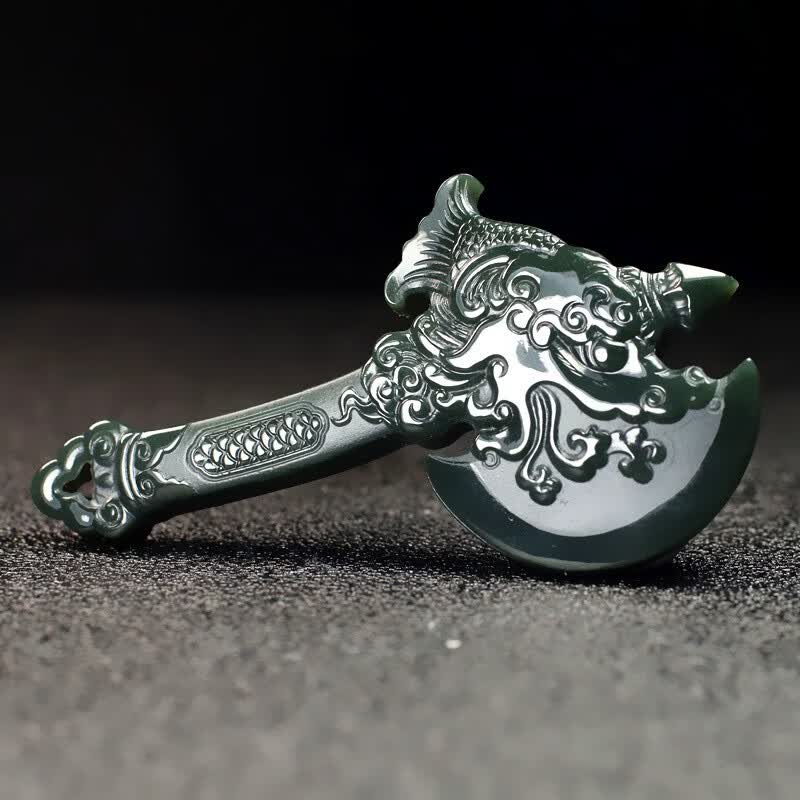 炫石为玉(xuanshiweiyu)和田玉斧头玉吊坠新疆青玉府上有龙玉挂件细料