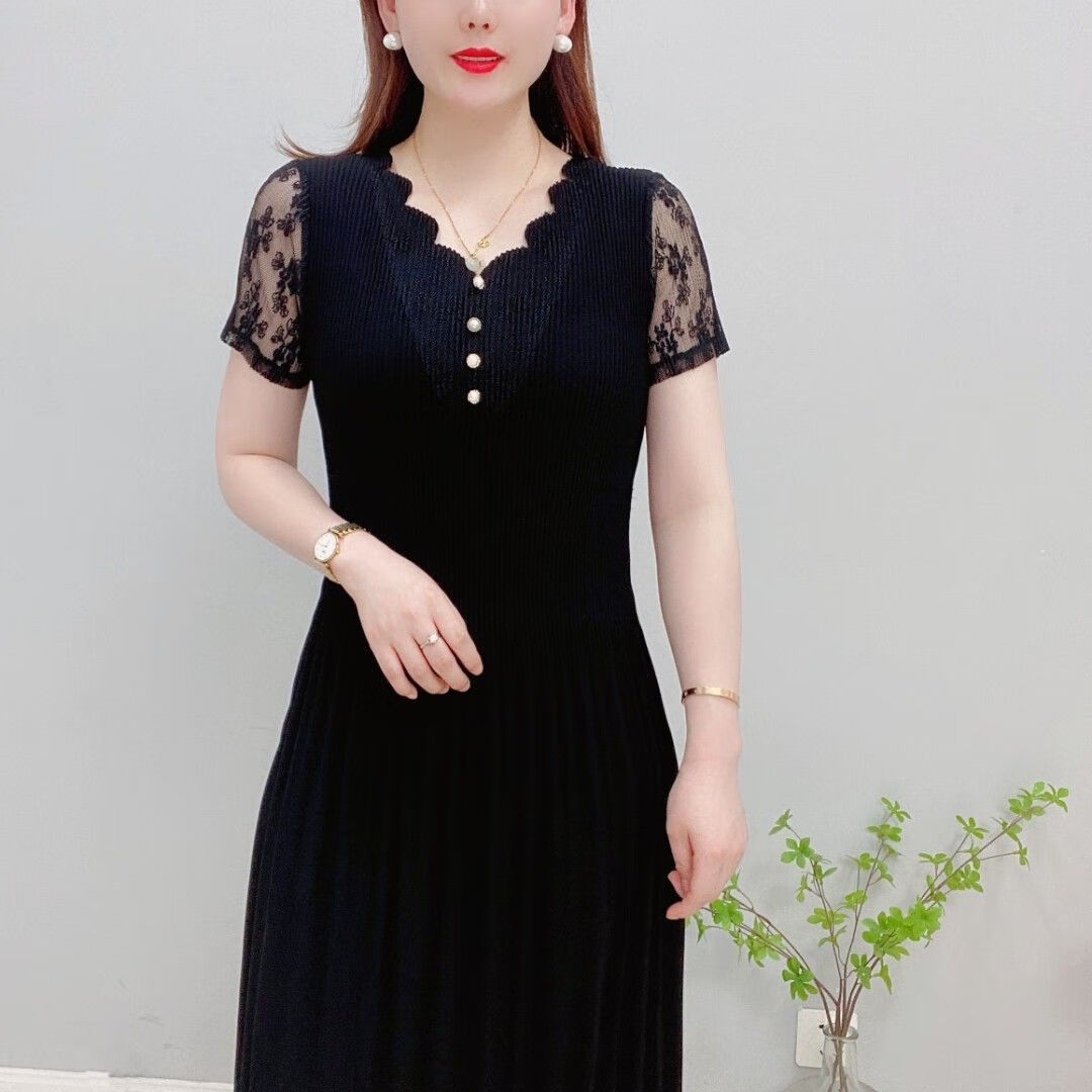 兰威费雷新款夏装韩版时尚短袖魔术连衣裙洋气长裙子洋气收腰遮肚