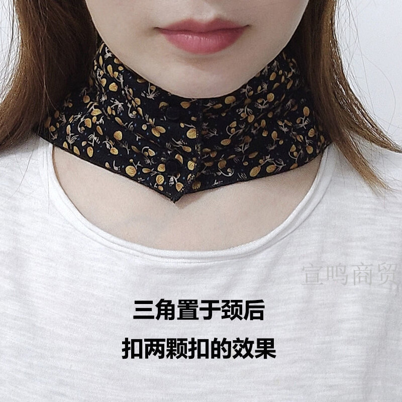 HACNSKD围脖 护颈女士秋冬季薄款三角围巾百搭保暖时尚假领子成人按摁扣 花开富贵 + 几何条纹