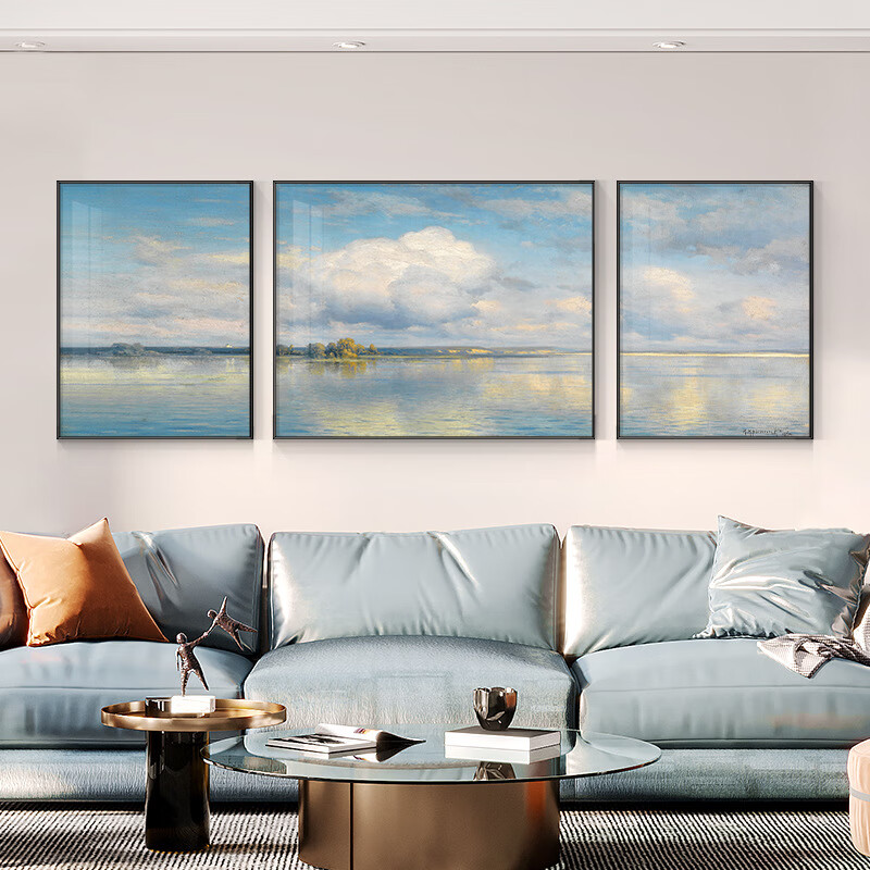 个个熊北欧墙画客厅挂景画抽象约装饰画沙发背景墙三联画t 海天一色a