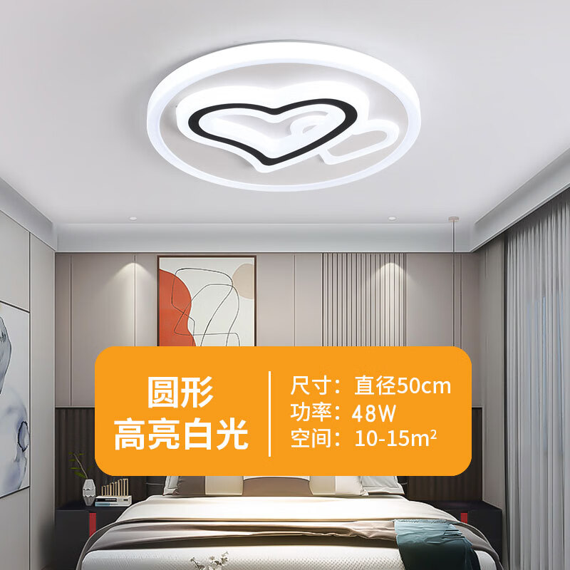 现代大气2022年新款led北欧吸顶灯简约轻奢灯 黑白双心圆50cm48佤白光