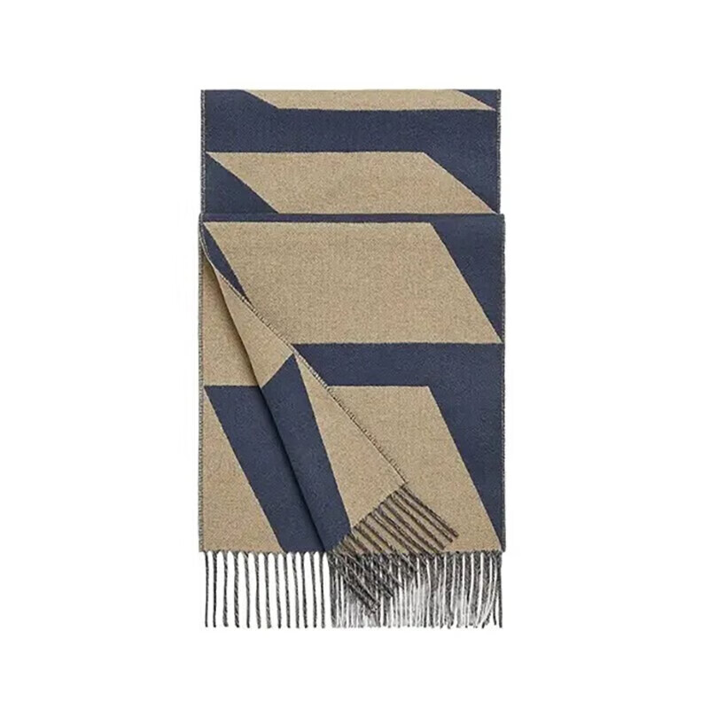 爱马仕(hermes)爱马仕围巾 男女同款双色保暖编织羊绒流苏围巾情侣款