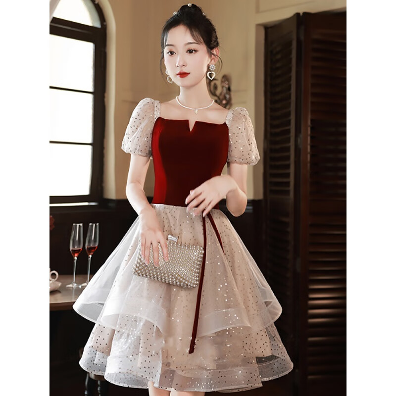 凝艋公主裙成人礼蓬蓬裙晚礼服订婚宴会裙子敬酒服矮个子主持人礼裙