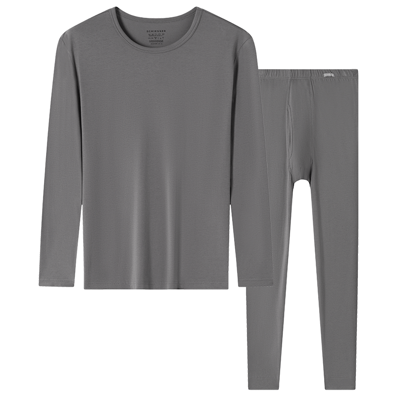 舒雅（Schiesser）男士3A抗菌舒美棉圓領(lǐng) 秋衣秋褲保暖內(nèi)衣套裝 深灰 2XL