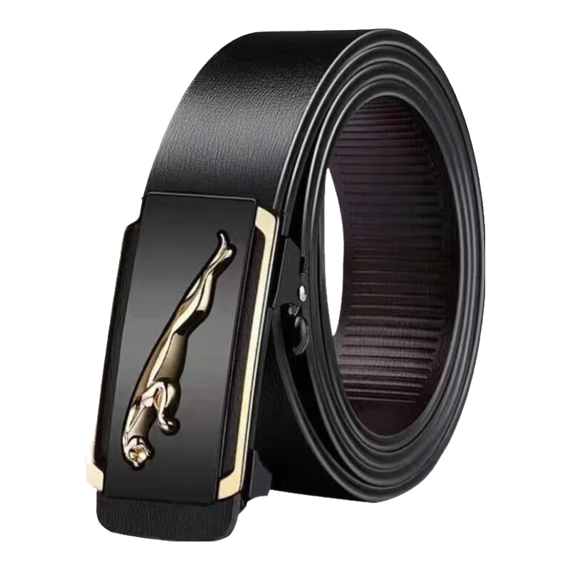 【已售100w】男士皮带贴皮无牙自动扣腰带男青年简约商务休闲裤带 金色航豹