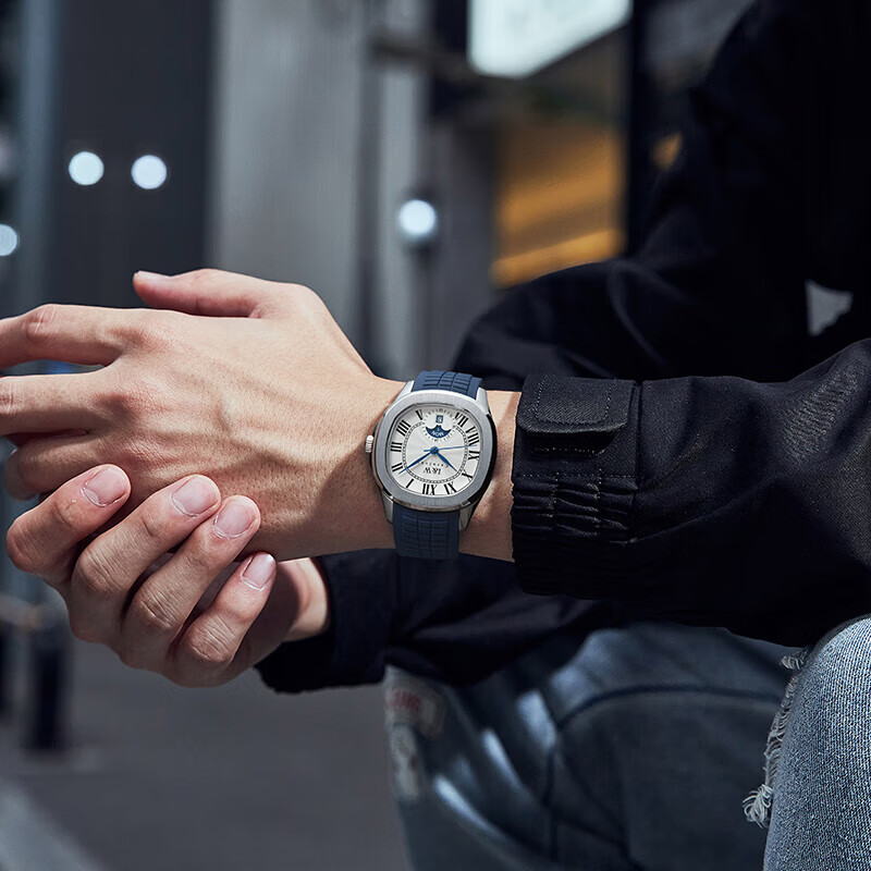 爱沃驰瑞士品牌手表男士机械手表全自动机械罗马刻度名表十大名表男士表 海军蓝【进口机芯】免费刻字