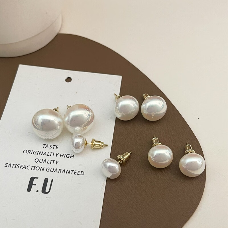 Trendolla925银针圆形馒头仿马贝珍珠耳钉女法式复古气质百搭轻奢耳环ins耳 10mm马贝珍珠银针