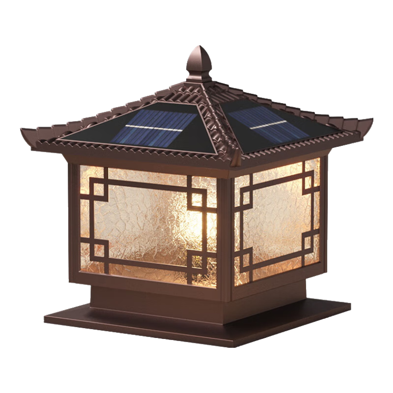 圣德藝  太陽能柱頭燈 戶外庭院防水大門別墅室外led感應(yīng)景觀柱子圍墻燈 50cm-太陽能兩用款-咖啡色 加厚壓鑄鋁燈體