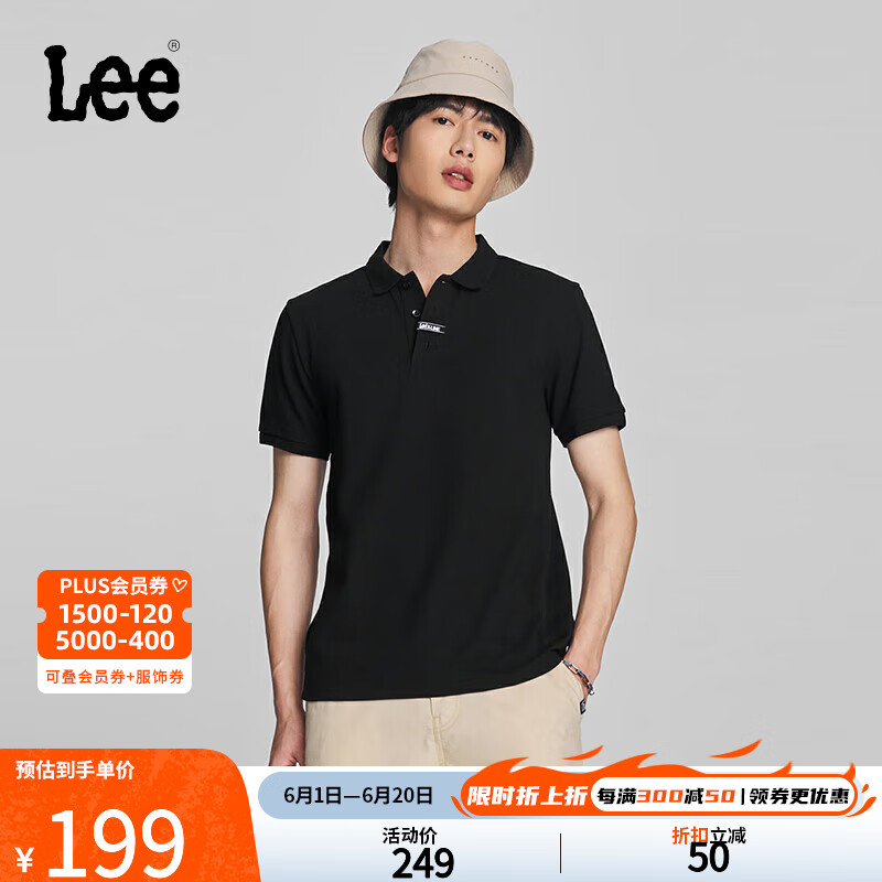 Lee24春夏新品标准版Logo织标男翻领短袖polo衫休闲