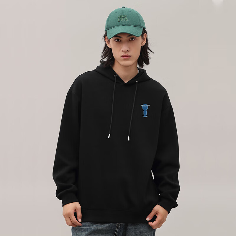 黑鲸海澜之家旗下潮牌连帽卫衣男款秋季宽松休闲长袖上衣服男 黑 3XL