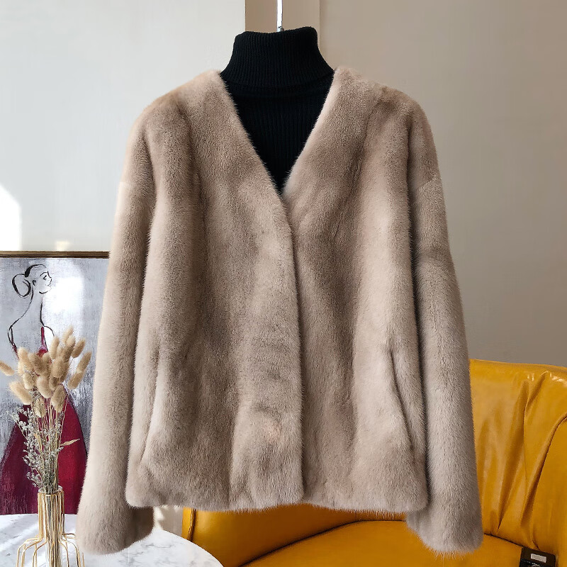 xierwei轻奢2024紫标天鹅绒水貂整貂皮草外套v领短款