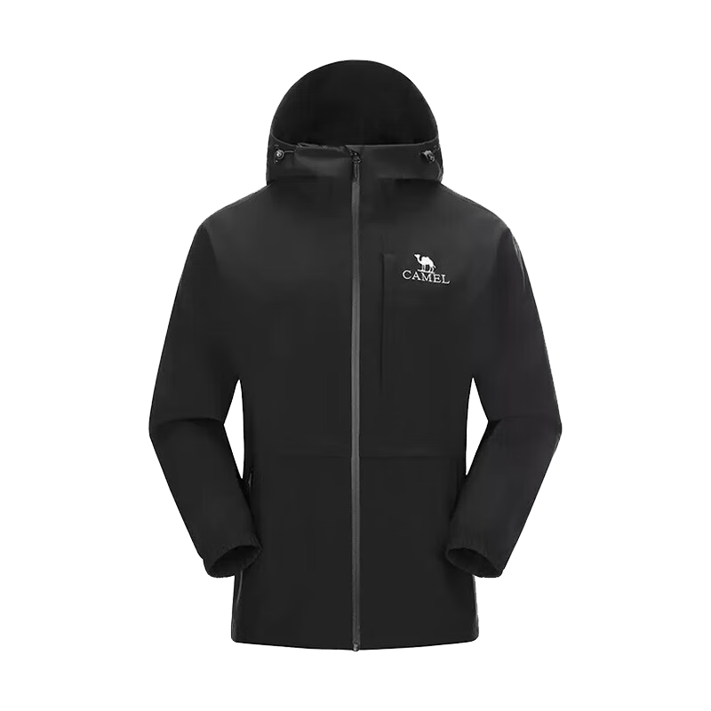 骆驼（CAMEL）单层冲锋衣男女三防外套秋冬防风防油污夹克风衣户外外套 G112，椰壳色/橡木灰，男女同款 M