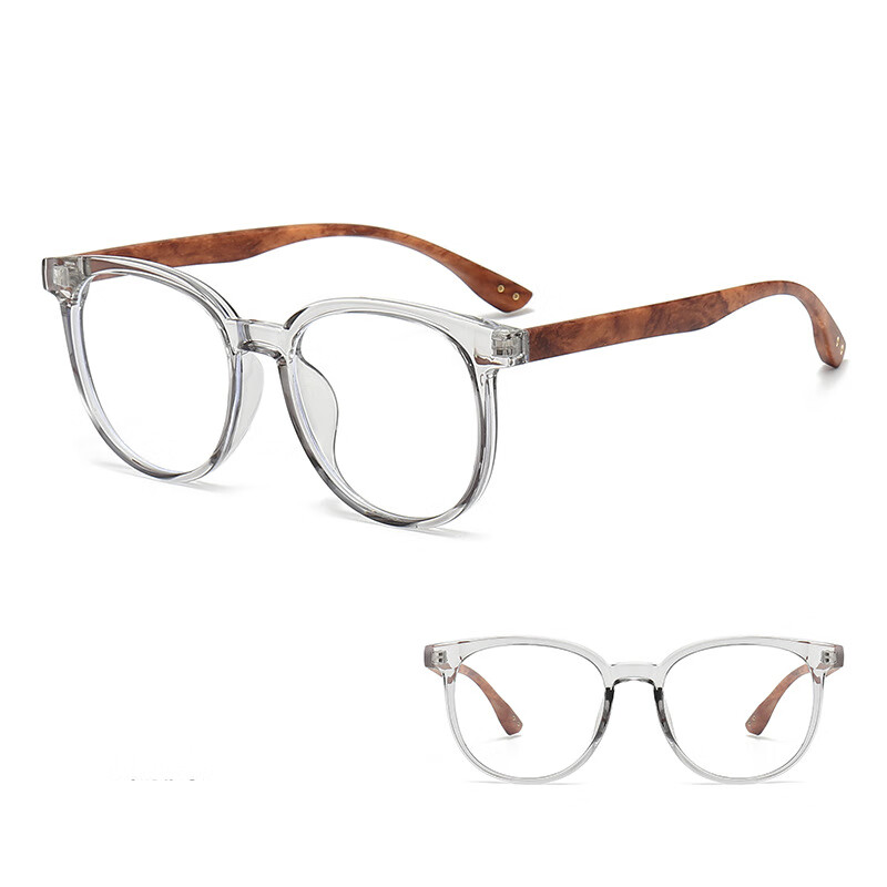 Erilles新款超轻木纹腿TR90眼镜框架ins风网红素颜防蓝光眼镜可配度数 透灰框 161升级防蓝光镜片	