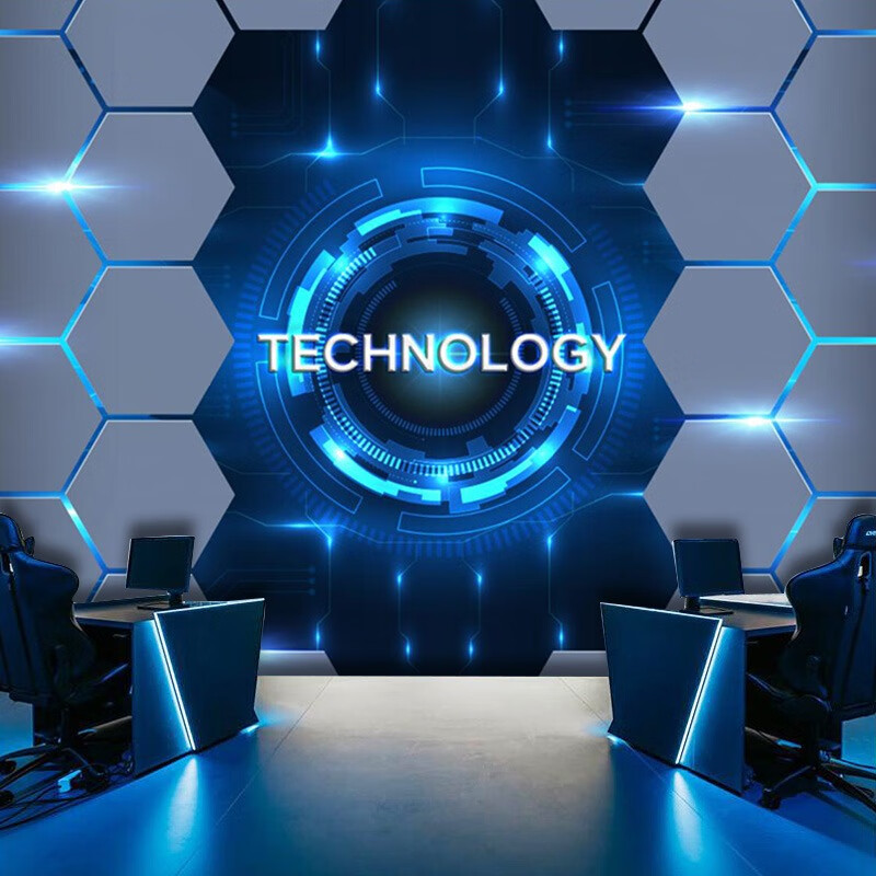 仁聚益定制3d立体科技感直播背景墙纸网吧ktv前台酒店电竞房间装饰