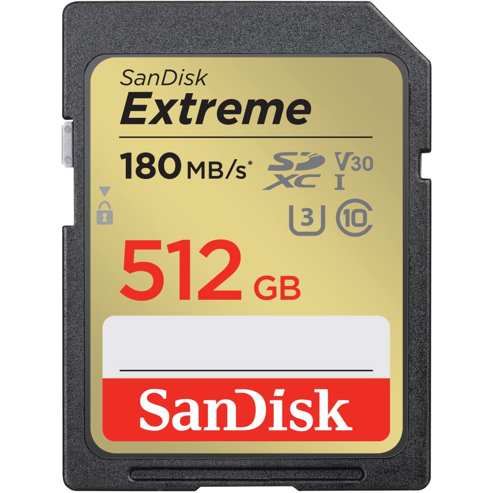 SanDisk 闪迪 512GB SD内存卡 4K V30 U3 C10 相机存储卡 读速180MB/s写速130MB/s 高速连拍微单/单反相机