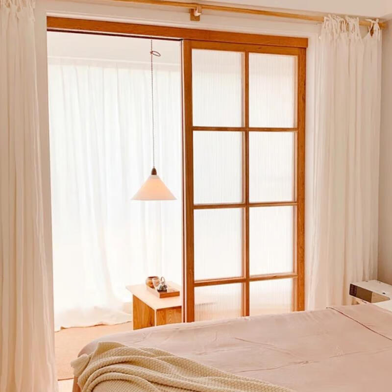 实木卫生间谷仓门日式推拉门格子门卧室门双开门 乳白色 1-1