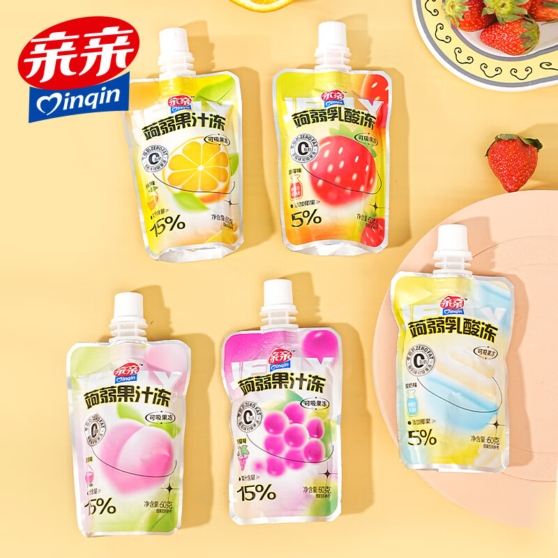 亲亲(Qinqin)蒟蒻吸吸果汁冻60g儿童休闲小零食冷藏口感更佳 草莓味*1支