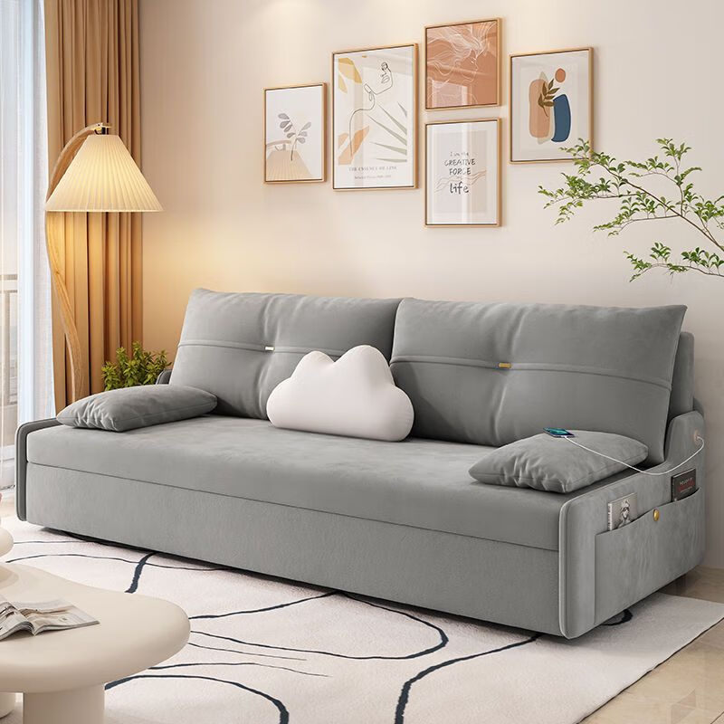 金木槿沙发奶油风沙发床两用一体抽拉式简易折叠床小户型可以多功能沙发 0618-02 奶黄色 外径1.66米海绵款【带储物】