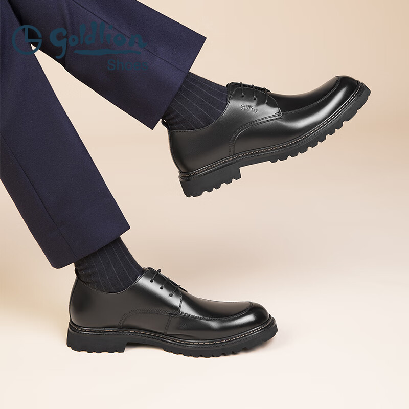 金利来（Goldlion）男鞋商务正装鞋春款男士皮鞋厚底德比鞋男西装鞋增高结婚鞋 黑色(四季款) 37